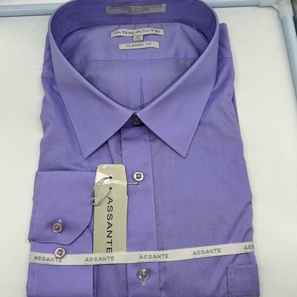 NEW ASSANTE men’s classic fit light lavender dress shirt size 21 4/5 sty… - Picture 10 of 13